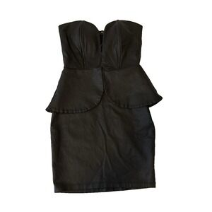 Alt B Sexy‎ Faux Leather Strapless Plunge Peplum Bodycon Dress Womens' S Biker